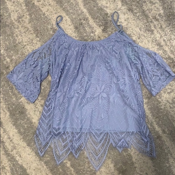 Alya Tops - Ayla Blue lace off the shoulder top